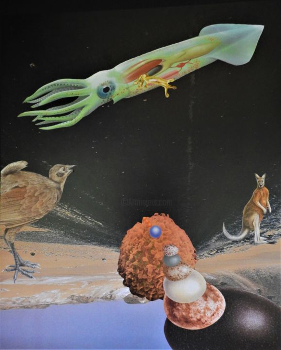 「Kangarooland」というタイトルのコラージュ Elke Zaksek Artによって, オリジナルのアートワーク, コラージュ