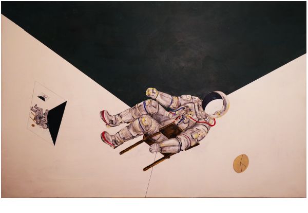 Peinture intitulée "la scène de l'avion" par Micky Marshall, Œuvre d'art originale, Acrylique