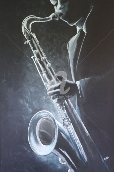 Painting titled "THE JAZZMAN" by Middo, Original Artwork, Acrylic