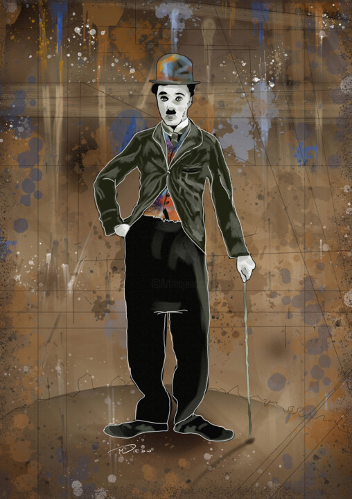 Arts numériques intitulée "Charlie Chaplin" par Miedo Art In The World, Œuvre d'art originale, Peinture numérique