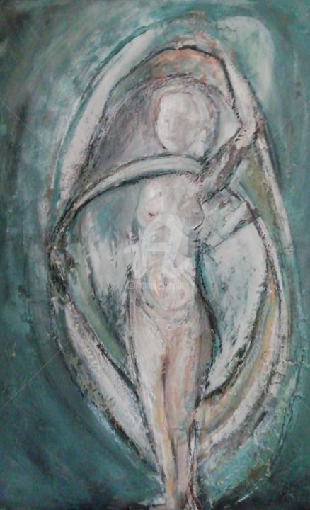 Painting titled "Woman" by Mie Gers, Original Artwork, Oil Mounted on Wood Stretcher frame