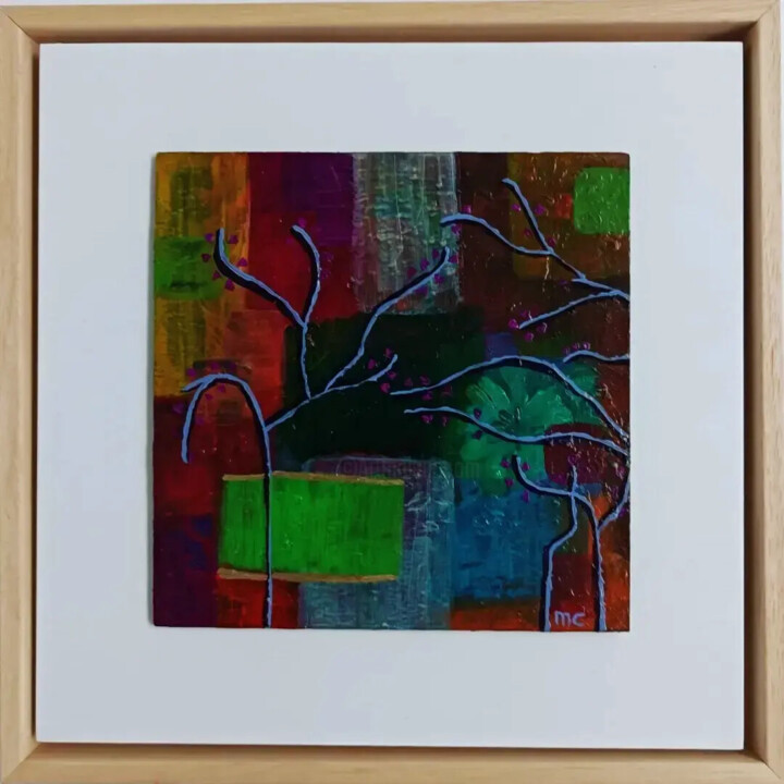 Painting titled "Blowing Branches I…" by Mieke Van Os, Original Artwork, Acrylic Mounted on Wood Panel