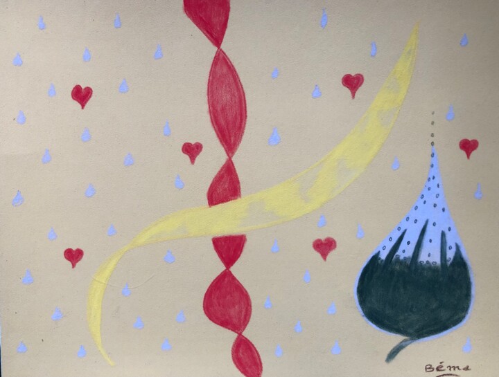 Pintura titulada "Pluie d'Amour !" por Miel, Obra de arte original, Pastel