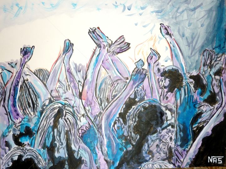 Pintura titulada "curtindo-um-som" por Nas, Obra de arte original, Acuarela