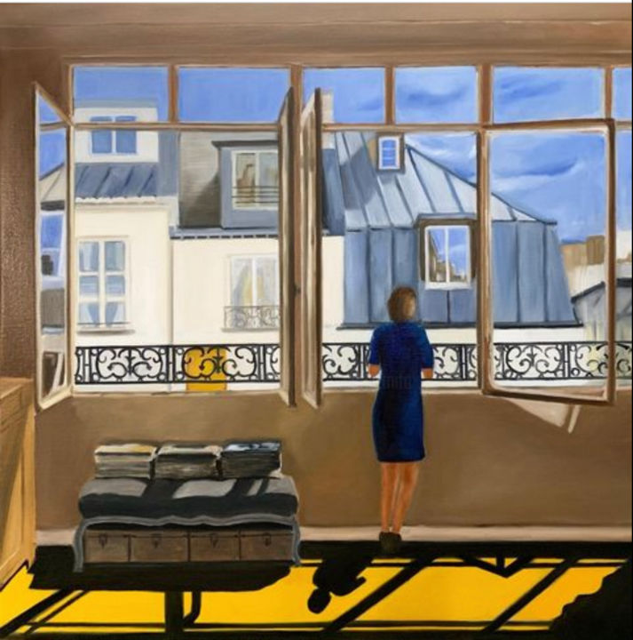 Peinture intitulée "Fenêtres ouvertes" par Marie France Garrigues, Œuvre d'art originale, Huile Monté sur Châssis