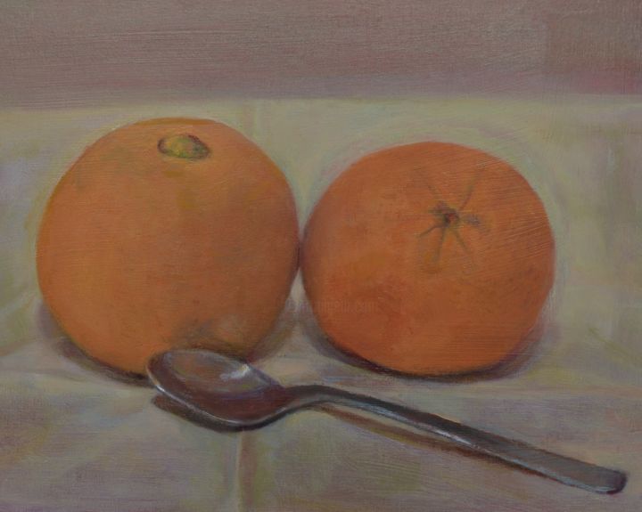 Pittura intitolato "Oranges and a spoon" da M Inglezakis, Opera d'arte originale, Olio