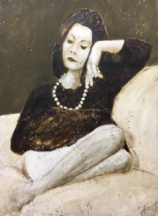 Painting titled "Donna seduta - Fran…" by Miglior Opera, Original Artwork