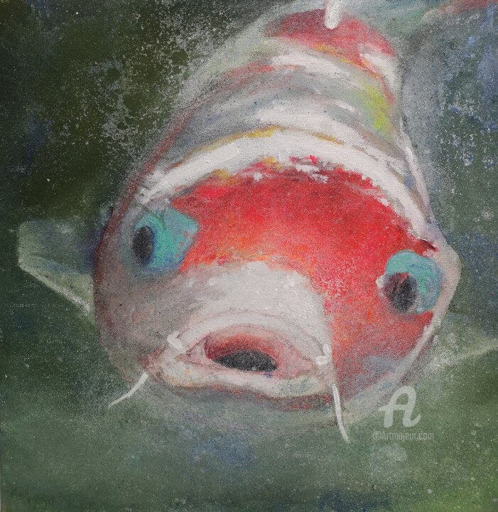 Painting titled "Koi" by Miguel Angel Duarte (ENZO), Original Artwork, Acrylic Mounted on Wood Stretcher frame