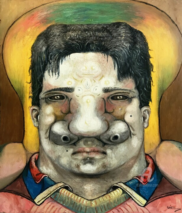Painting titled "Personaje" by Miguel Ángel Sáez, Original Artwork, Oil