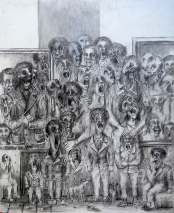 Peinture intitulée "La Protesta" par Miguel Ángel Sáez, Œuvre d'art originale, Graphite