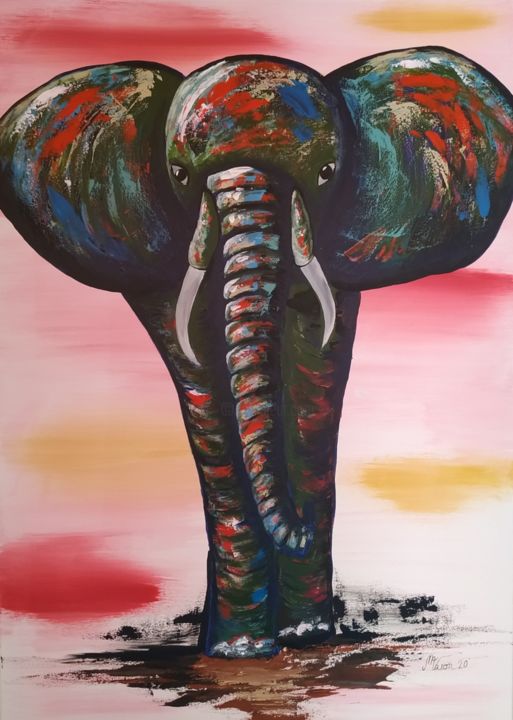 Painting titled "Elephant" by Miguel Ángel Varón Recaj, Original Artwork, Acrylic