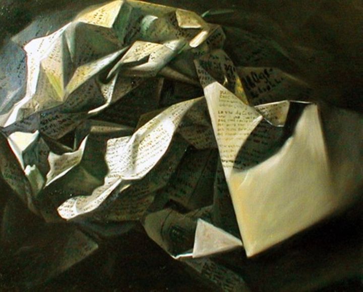 Painting titled "GREEN NEWSPAPER 100…" by Miguel Esquivel Kuello, Original Artwork, Oil