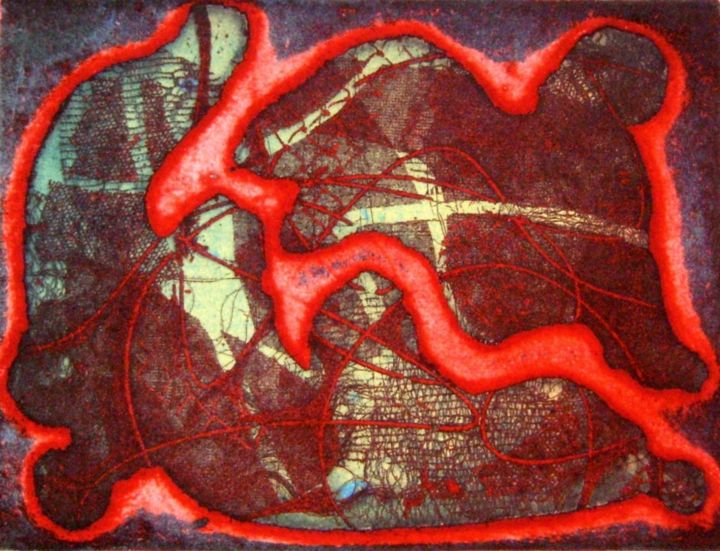 Estampas & grabados titulada "RED NUDE ABSTRACT (…" por Miguel Esquivel Kuello, Obra de arte original, Grabado