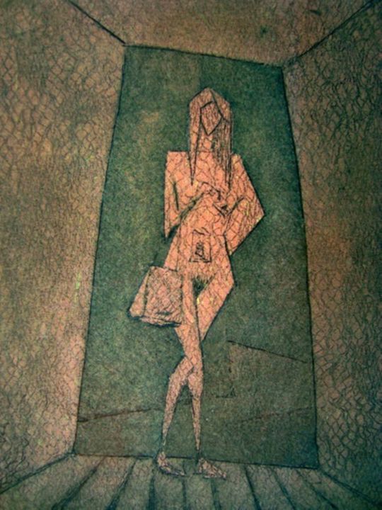 Отпечатки и Гравюры под названием "PINK WOMAN IN THE D…" - Miguel Esquivel Kuello, Подлинное произведение искусства, Травлен…
