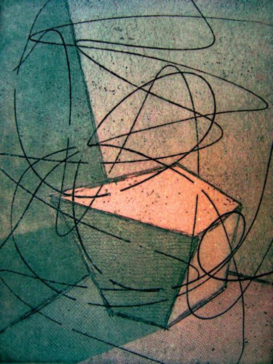 Printmaking titled "PINK CUBE & LACE (7…" by Miguel Esquivel Kuello, Original Artwork, Etching