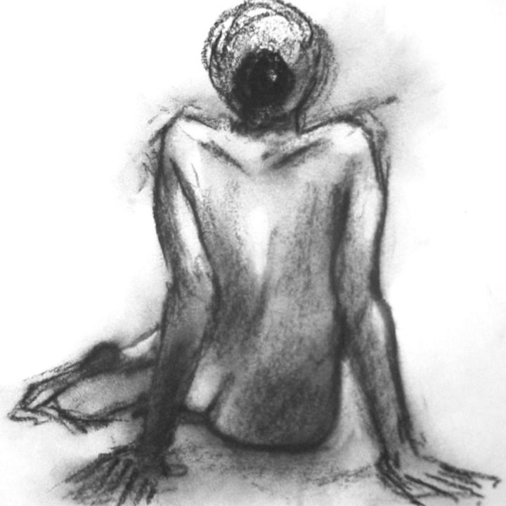 Drawing titled "SITTING WOMAN BACK" by Miguel Esquivel Kuello, Original Artwork, Charcoal