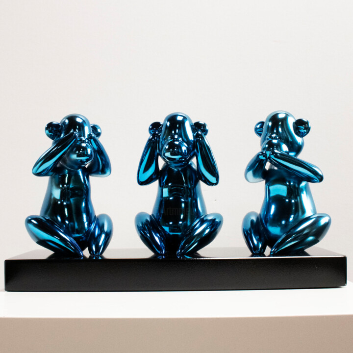 "Wise monkeys blue" başlıklı Heykel Miguel Guía tarafından, Orijinal sanat, Metaller