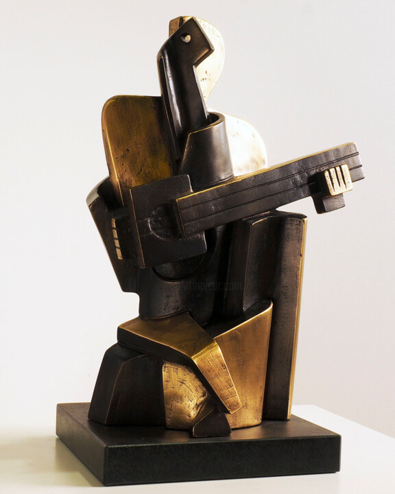 Sculpture titled "Big Guitarist Arleq…" by Miguel Guía, Original Artwork, Bronze
