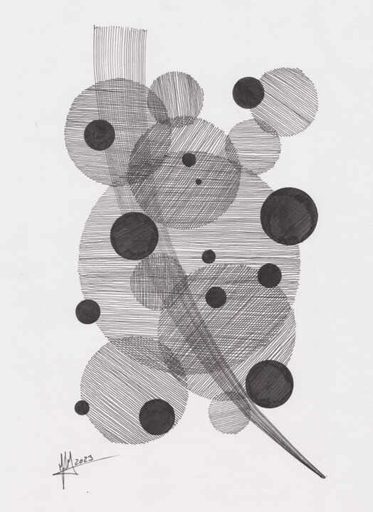 Dibujo titulada "Circles" por Miguel Marques, Obra de arte original, Tinta
