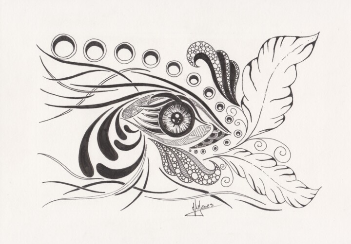 Рисунок под названием "the eye 1" - Miguel Marques, Подлинное произведение искусства, Чернила
