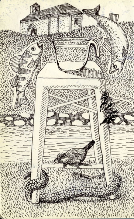 Drawing titled "Taburete" by Miguel Rojas, Original Artwork, Ink