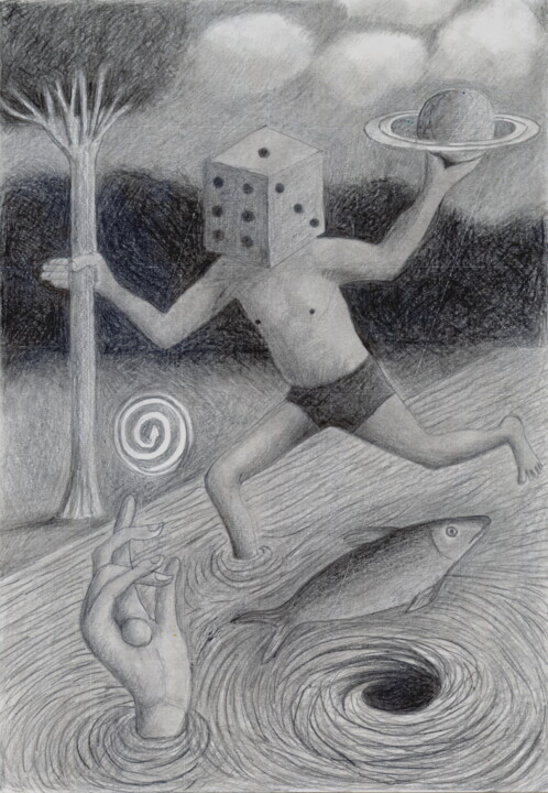 Dessin intitulée "The mistery man" par Miguel Rojas, Œuvre d'art originale, Crayon