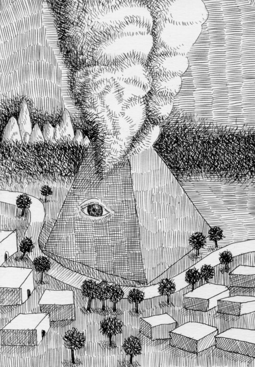 Dibujo titulada "Pirómide" por Miguel Rojas, Obra de arte original, Tinta