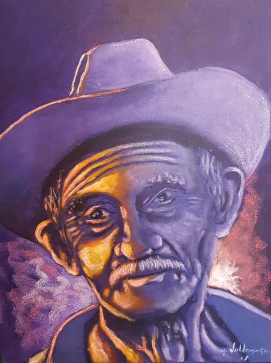 Painting titled "Viejo campesino" by Miguel Valdemora, Original Artwork, Acrylic