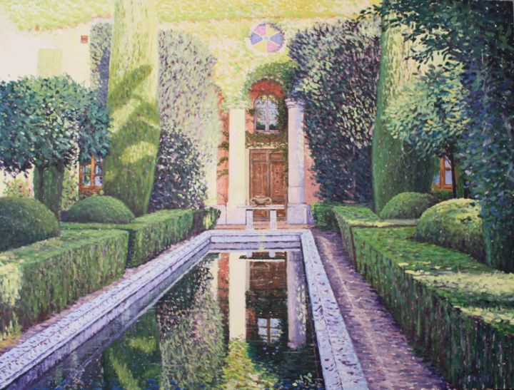 Painting titled "reflejos del estanq…" by Miguel Angel Ferrer Puig, Original Artwork, Oil