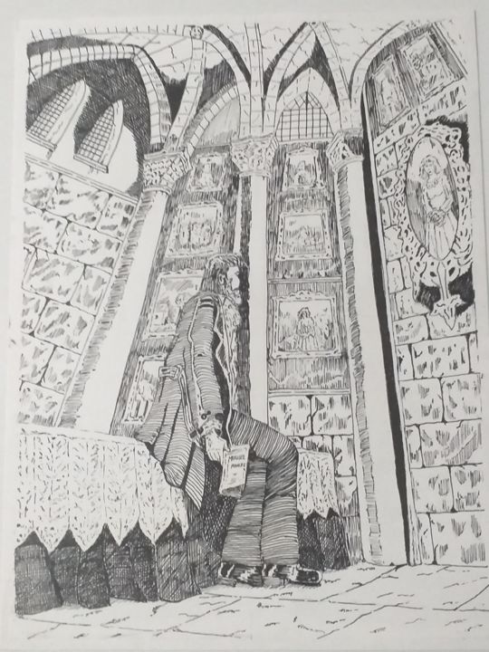 Dibujo titulada "El retrato oval" por Miguel Angel Magdalena Rodriguez, Obra de arte original, Tinta