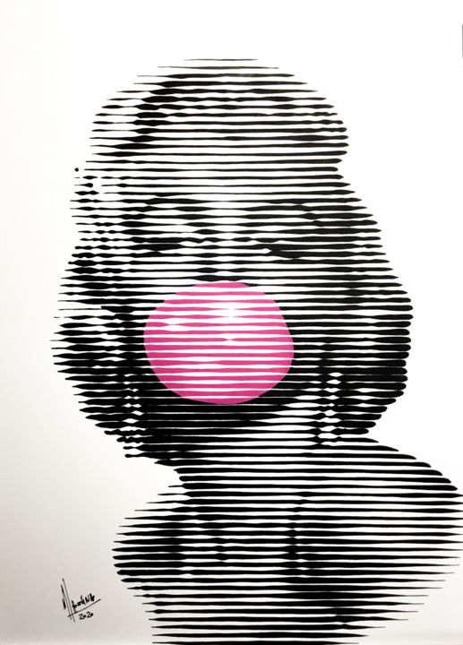 「Bubble gum 04」というタイトルの絵画 Miguel Angel Lozano Bonoraによって, オリジナルのアートワーク, アクリル ウッドパネルにマウント