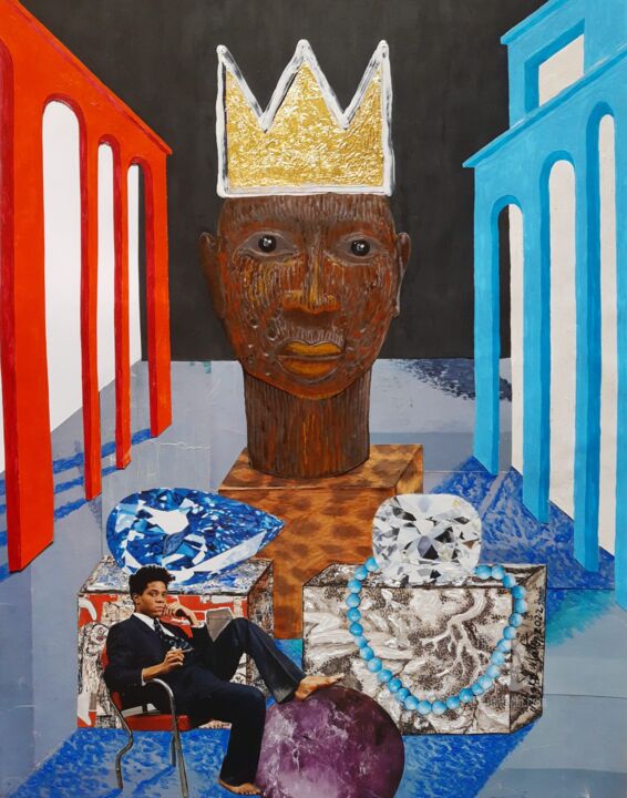 Collages intitolato "King Exu Basquiat" da Miguel Matos, Opera d'arte originale, Collages