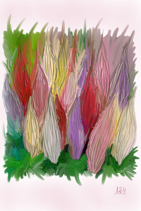 Painting titled "Brotes de colores" by Miguel Sanguesa, Original Artwork, Digital Painting