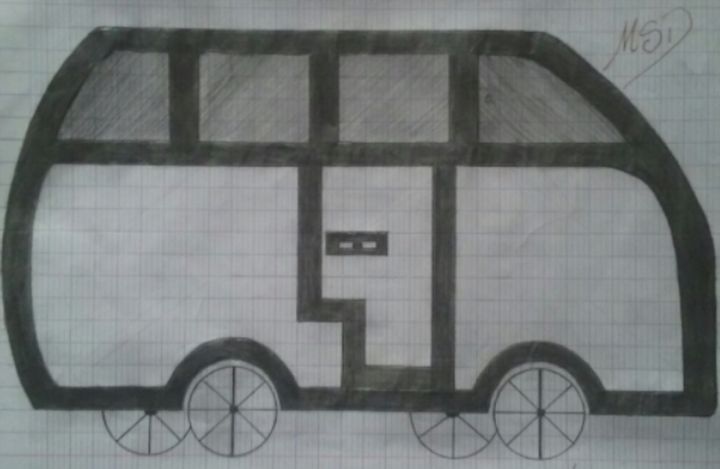 Dibujo titulada "Dessin d'un bus" por Dave Dawood, Obra de arte original, Lápiz