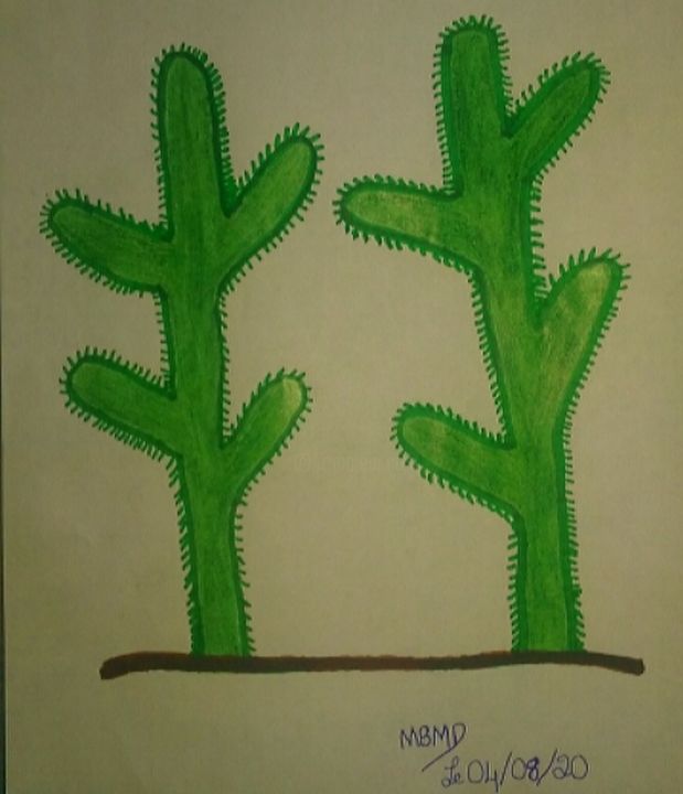 Dibujo titulada "Dessin de cactus" por Dave Dawood, Obra de arte original, Lápiz
