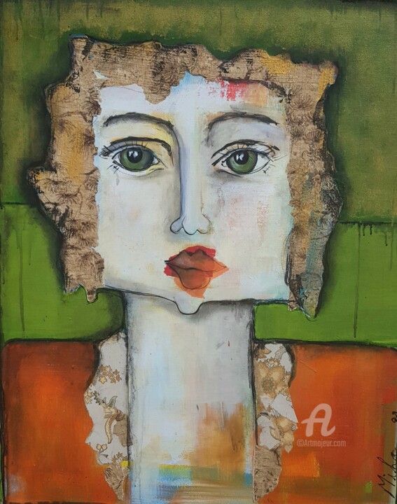 Pintura intitulada "La fille aux yeux v…" por Miha, Obras de arte originais, Acrílico