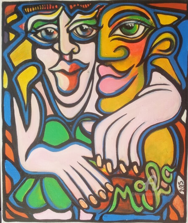 Картина под названием "Les amoureux de mai" - Miha, Подлинное произведение искусства, Акрил