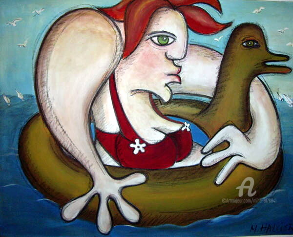 Pittura intitolato "la petite baigneuse" da Miha, Opera d'arte originale