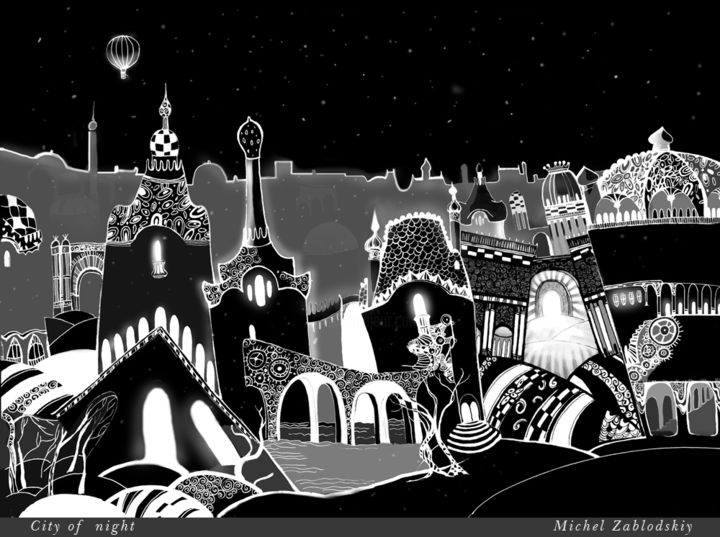 Цифровое искусство под названием "The city of night" - Михаил Заблодский, Подлинное произведение искусства, Цифровая живопись