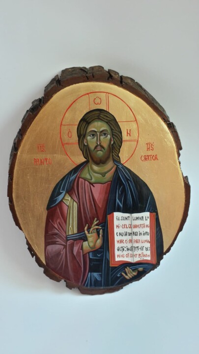 Painting titled "Icon of Jesus Christ" by Mihaela Anton, Original Artwork, Acrylic