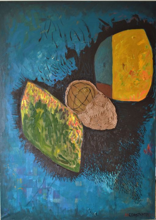 Painting titled "The layer from the…" by Mihaela Constantin, Original Art, Oil Mounted on Stretcher frame