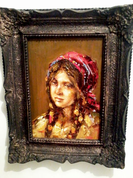 Painting titled "the young gypsy wom…" by Ciprian  Stratulat, Original Artwork, Oil