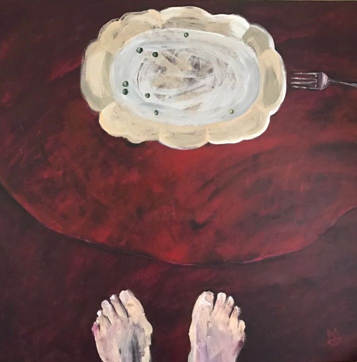Painting titled "Dinning Alone" by Mihaela Dulea, Original Artwork, Acrylic