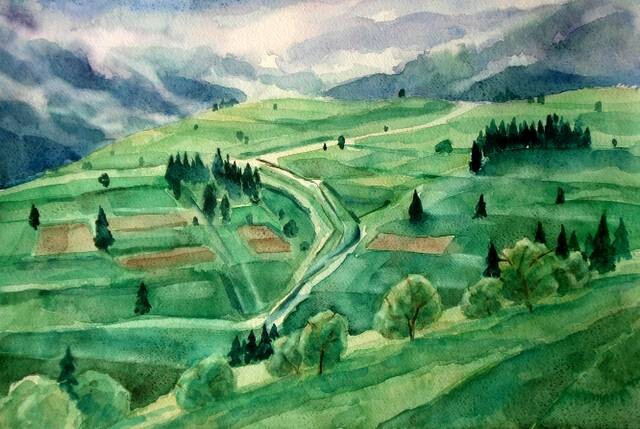 Painting titled "Landscape from the…" by Mikhaela Ivanova, Original Artwork, Watercolor