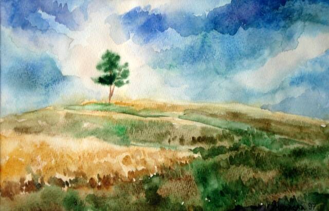 Painting titled "After the rain I" by Mikhaela Ivanova, Original Artwork, Watercolor Mounted on Glass