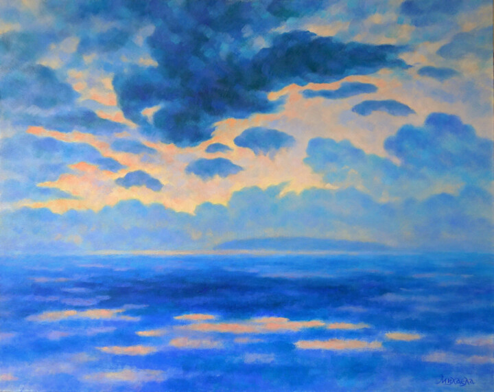 Painting titled "Sunset horizons I" by Mikhaela Ivanova, Original Artwork, Oil Mounted on Wood Stretcher frame