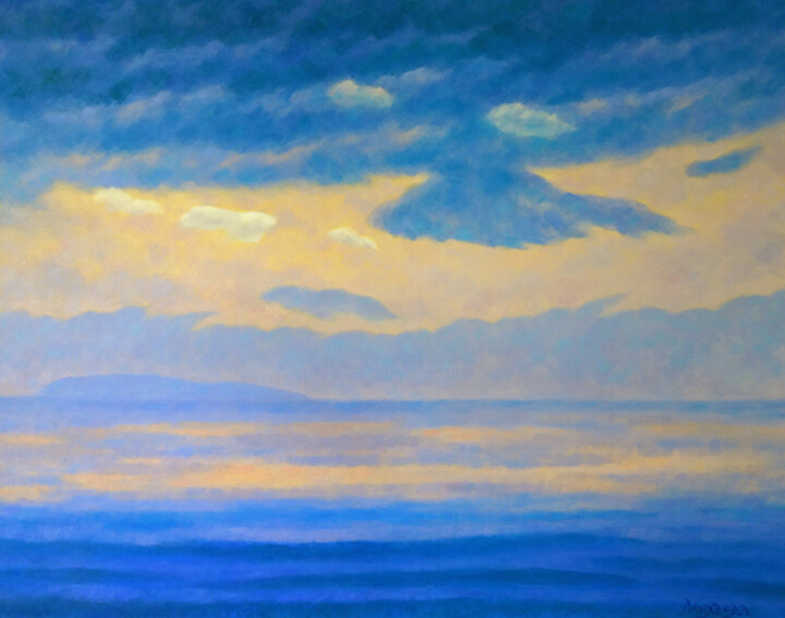 Painting titled "Sunset Horizons II" by Mikhaela Ivanova, Original Artwork, Oil Mounted on Wood Stretcher frame
