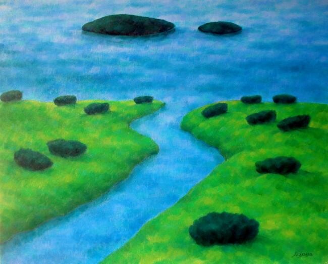 Peinture intitulée "Islands II" par Mikhaela Ivanova, Œuvre d'art originale, Huile Monté sur Châssis en bois