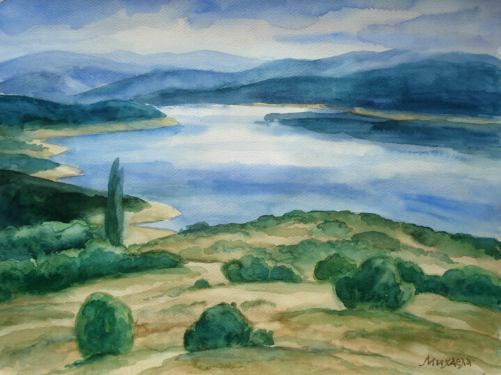 Painting titled "Lake" by Mikhaela Ivanova, Original Artwork, Watercolor