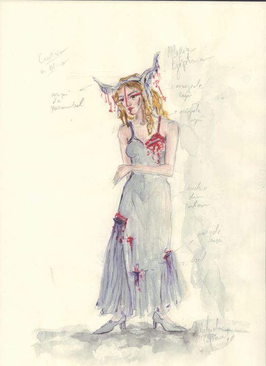 Disegno intitolato "Fallen Angel or The…" da Mihaela Popescu, Opera d'arte originale, Acquarello Montato su Altro pannello r…